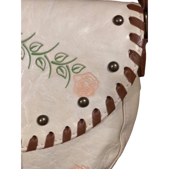 American Rag Pink Rose Vine Cream Boho Cottage Crossbody Bag Brown Braided Strap - Picture 4 of 16